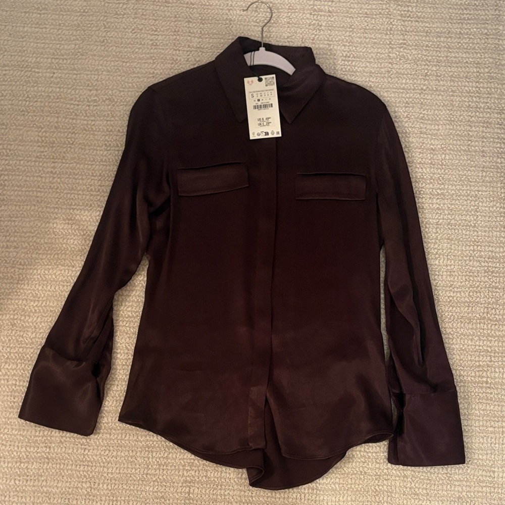 Zara Burgundy Satin Blouse